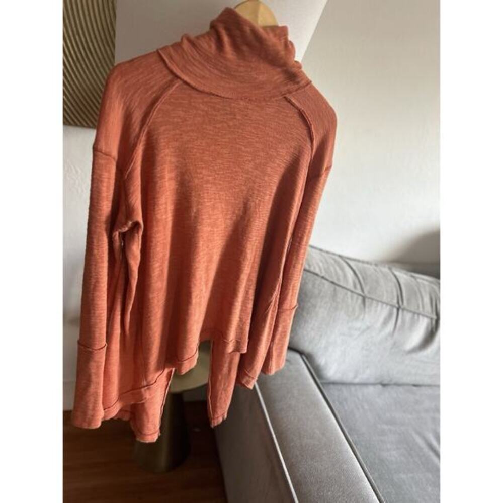 Free People Top Women's Size Small Orange Sienna Split Back Turtleneck Top Boho